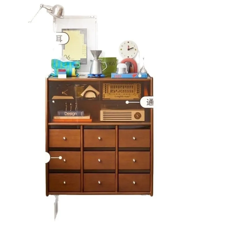 

Retro solid wood chest, side cabinet, living room against the wall, shelf locker