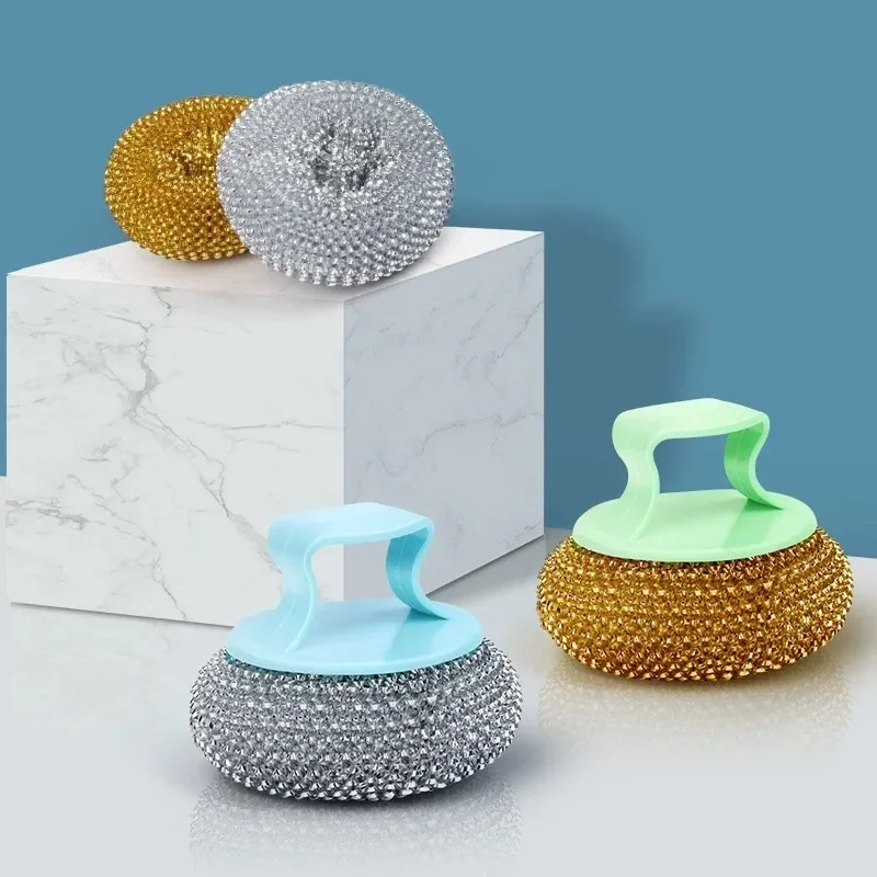 1/3/5 Pcs Non Damaging Pot Cleaning Ball Steel Wire Ball Short Handle Dishwashing Brush Pot Artifact Cleaning Brush