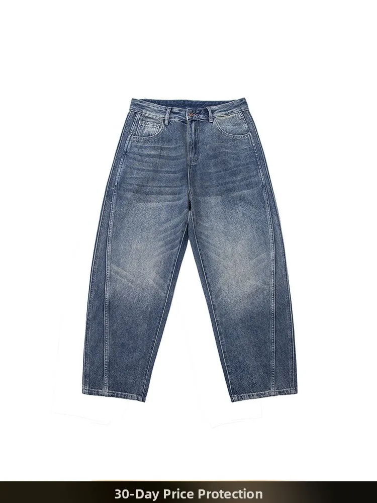 

American Retro Waed Jeans Loose Splicing Commuter Casual Pants Long Cotton Polyester Straight Tube Spring New