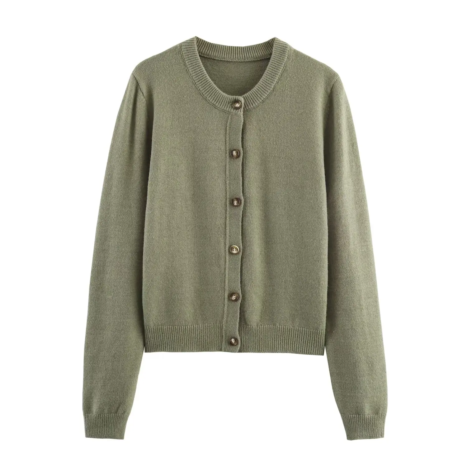 Nueva llegada de las mujeres chaqueta de manga larga cuello redondo Primavera/otoño de longitud corta Slim-Fit solo botón chaqueta de suéter de manga larga