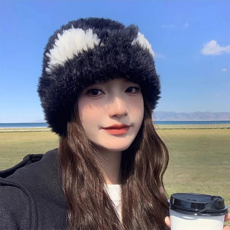 الشتاء الدافئة قبعة المرأة لطيف القط الأذن محبوك أفخم البلوز قبعة رقيق الفراء في الهواء الطلق الباردة واقية قبعة للسيدات #1