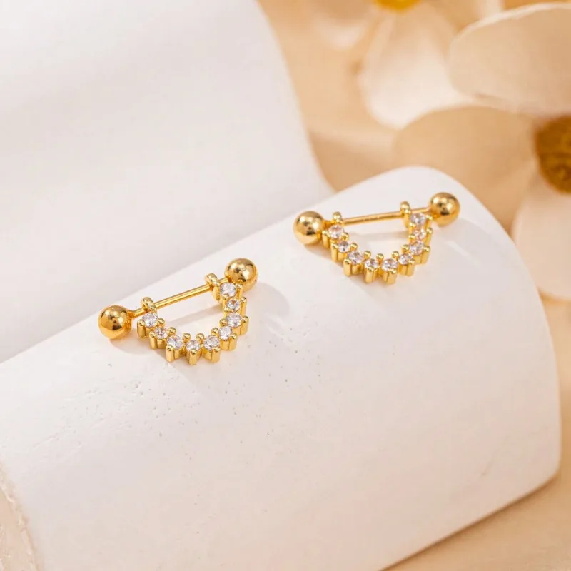 2 Pcs Ladies Zircon U-Shaped Cartilage Earrings Screw Design Firm And Non Falling Fashionable And Versatile