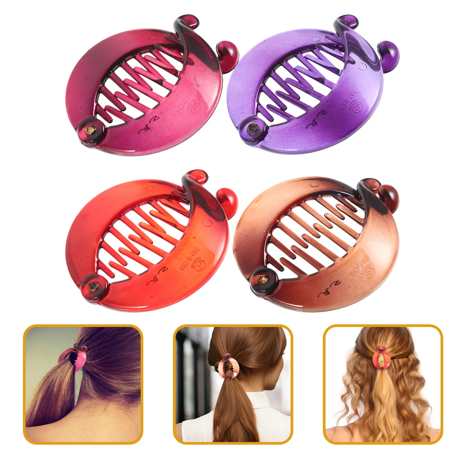 

4 шт. модные женские аксессуары для волос, высококачественные заколки-бананы, держатель для хвоста, густые волосы, красный, фиолетовый, винно-коричневый комплект