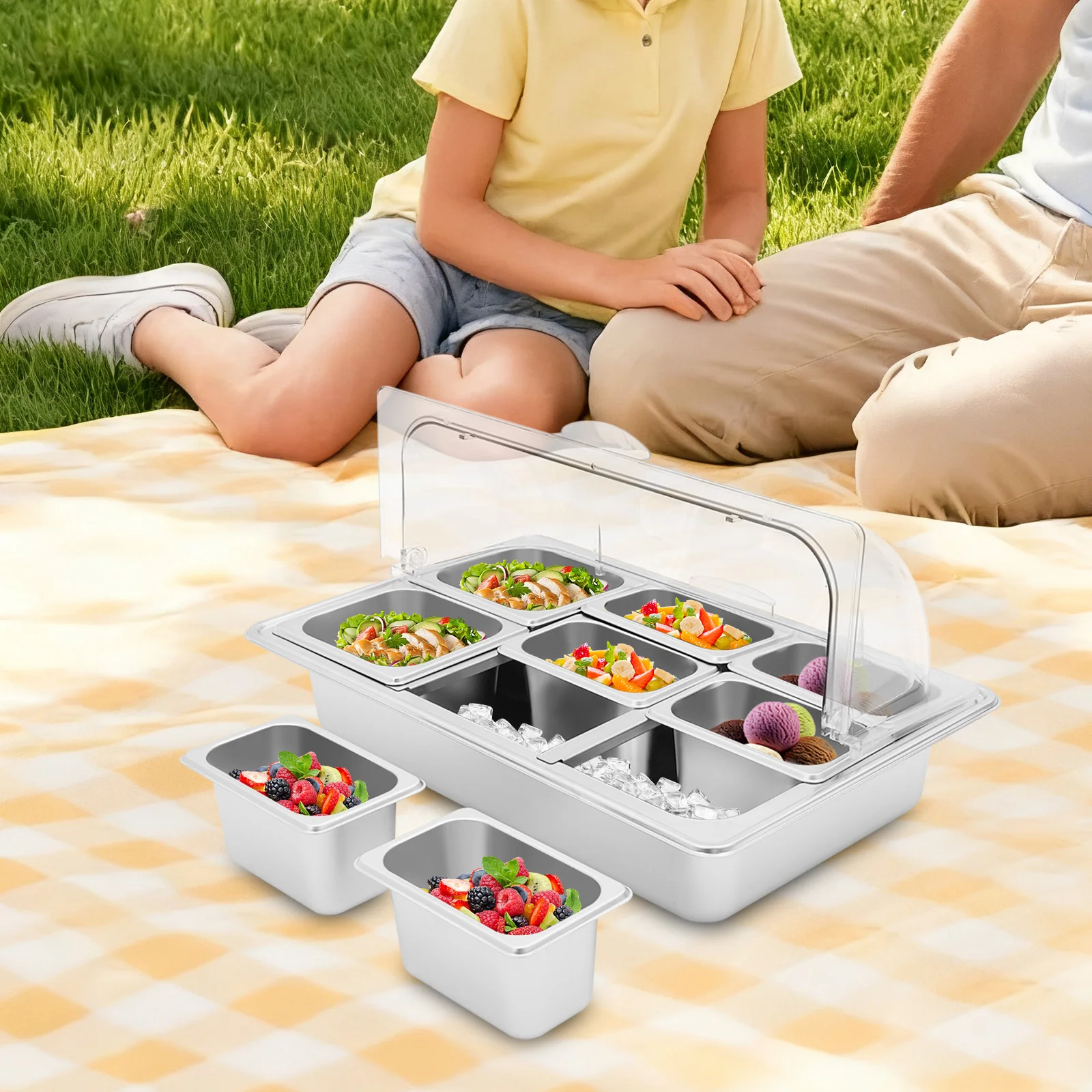 

Серебристая нержавеющая сталь 56,5*36*30 см, горшок с восемью сетками, прозрачный флип-сортировочный контейнер для приготовления еды в ресторане