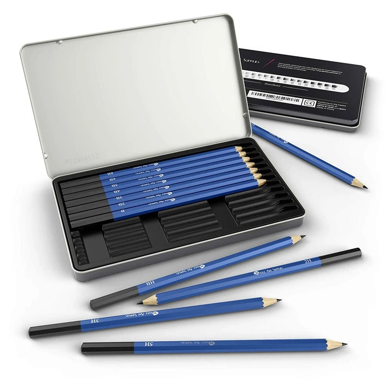 Haile 12Pc/Set Professional Sketch Pencil Set HB B 2H 3H 4H 5H 2B 3B 4B 5B 6B 8B Graphite Art Hand-Painted Pen School Stationery