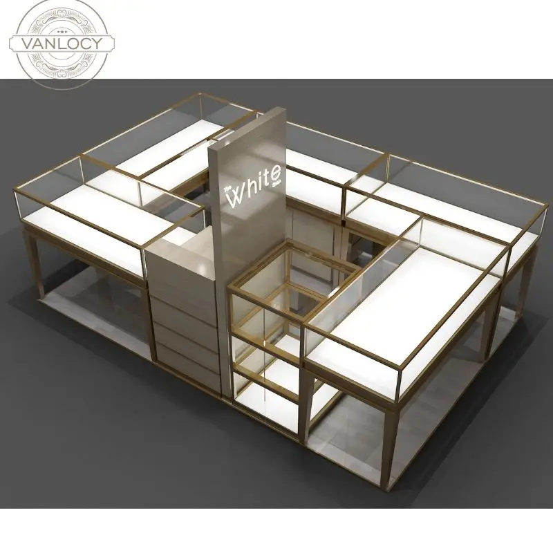 Custom.VANLOCY Custom Luxury Retail Store Jewelry Showcase Cabinet MDF Tempered Glass Metal Stainless Steel Aluminum Design Shop