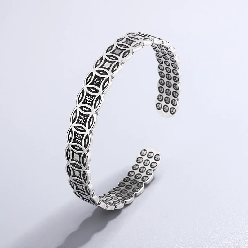 Neue Kreative Glück Charme Münze Armbänder 925 Sterling Silber Schmuck Retro Temperament Persönlichkeit Öffnung Armreifen TYB111
