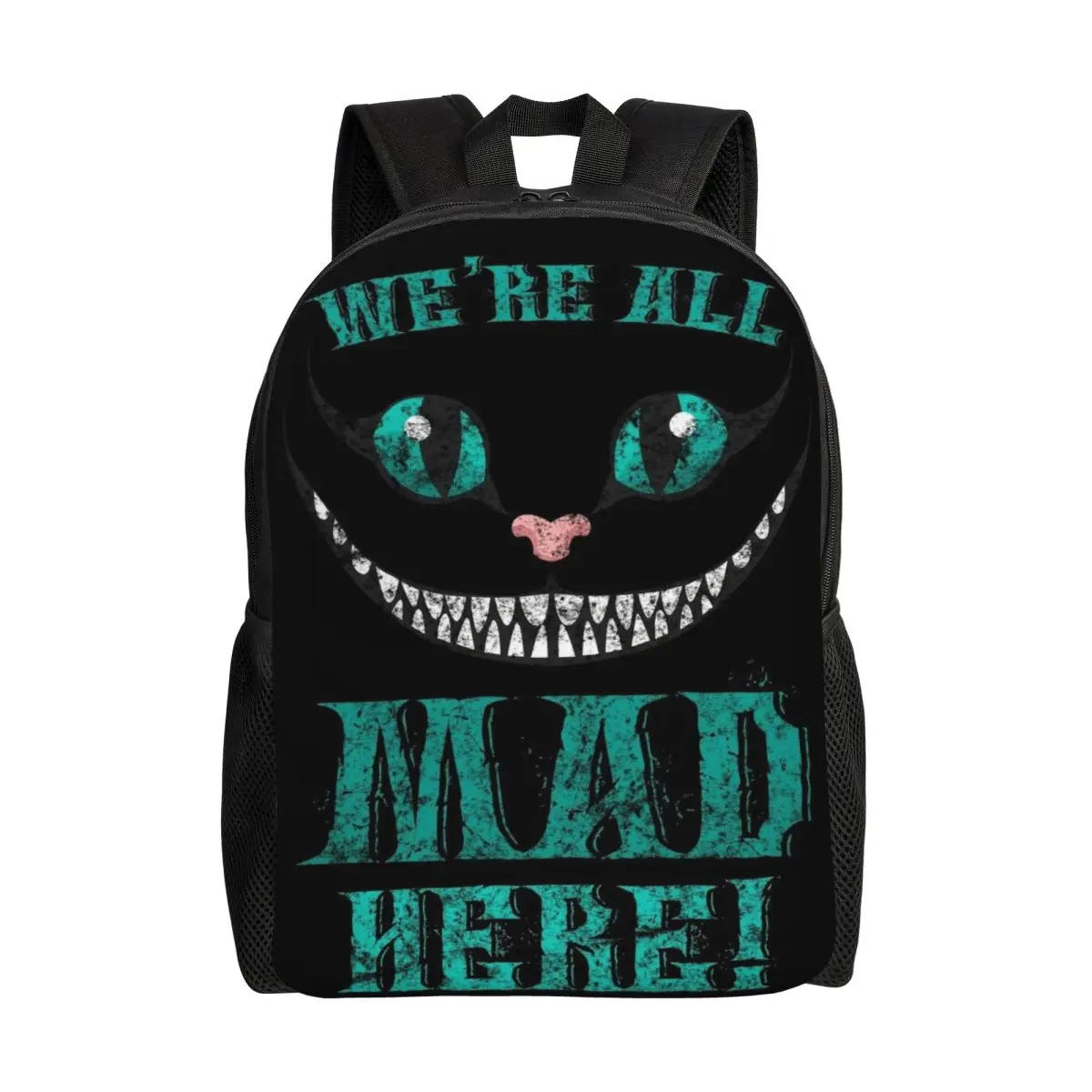 

Custom Smiling Cheshire Cat Backpack for Men Women College School Bookbag Fits 15 Inch Laptop We're All Mad Here Smile Bags