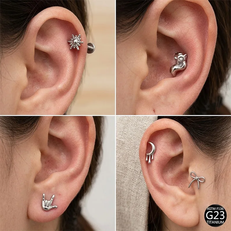 G23 Halloween Cartilage Earrings Stud Set Titanium Steel Helix Tragus Conch Piercing Jewelry Skull Moon Cross Bow Star Metal Kit