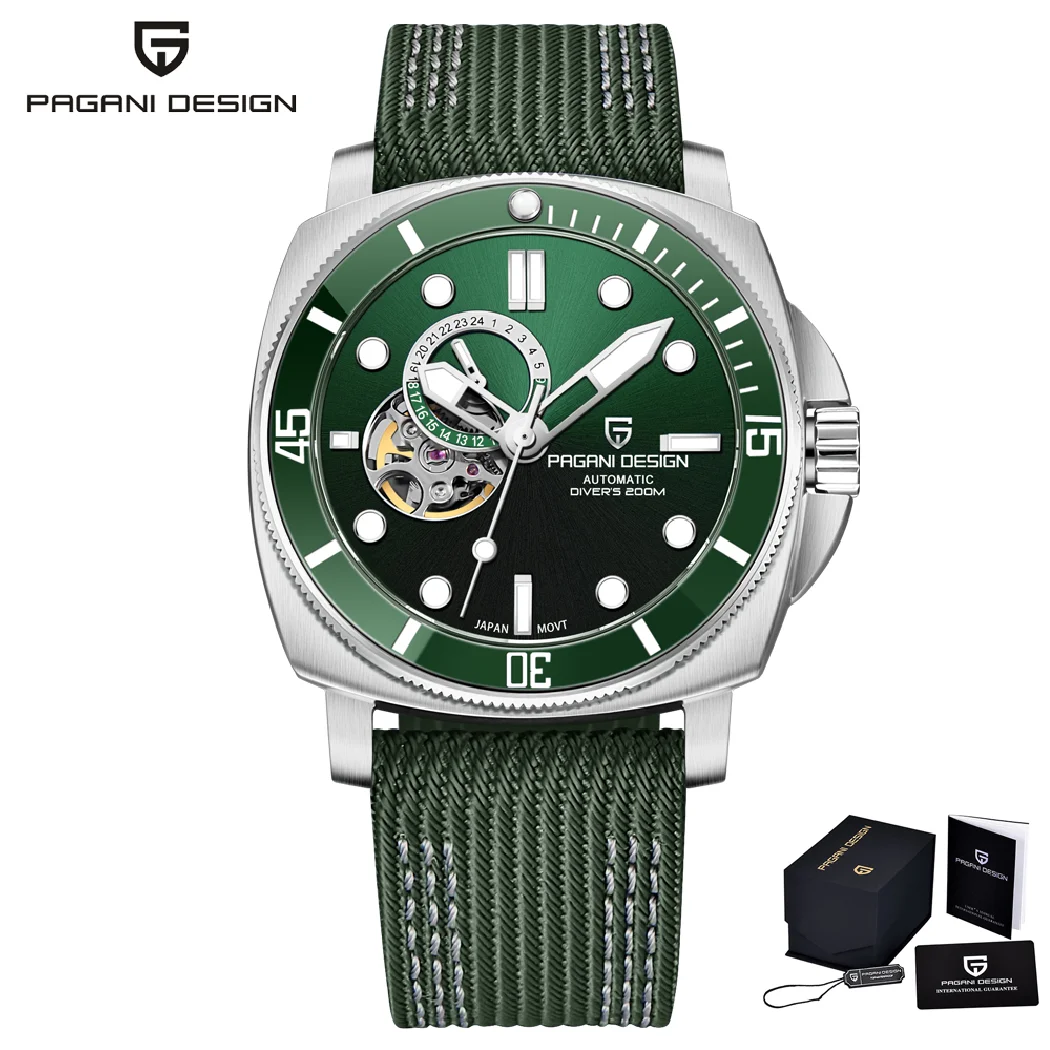 PAGANI DESIGN ساعات رجالية NH39 ساعة أوتوماتيكية فاخرة للرجال ساعة اليد الرجالية توربيون ساعة الهيكل العظمي للرجال 200 متر الغوص
