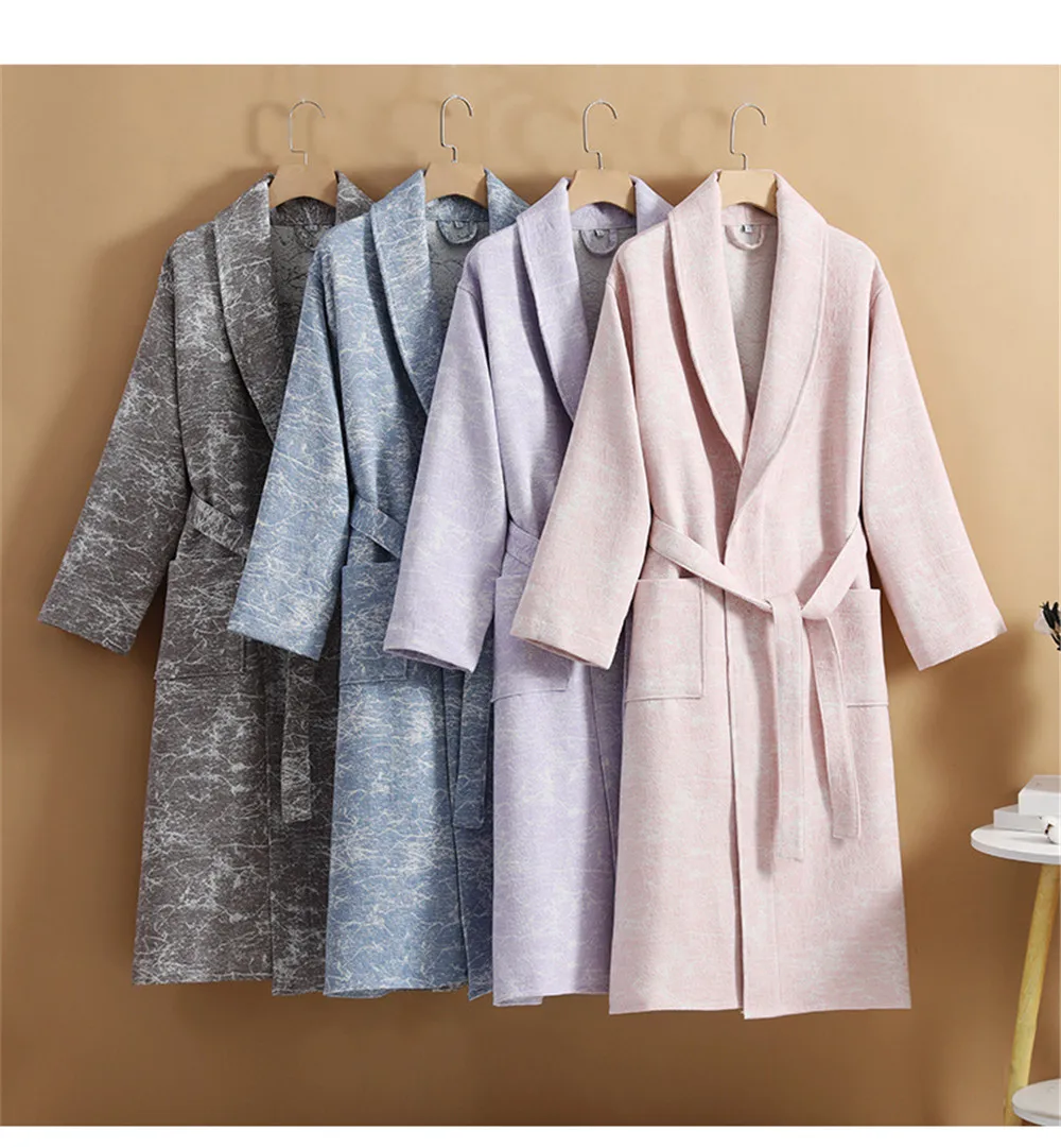 Couple's Cotton Kimono Robes Home Clothing Autumn Winter Loose Long Sleeve Bathrobe Pajamas Sweat Steaming Women Men Clothing