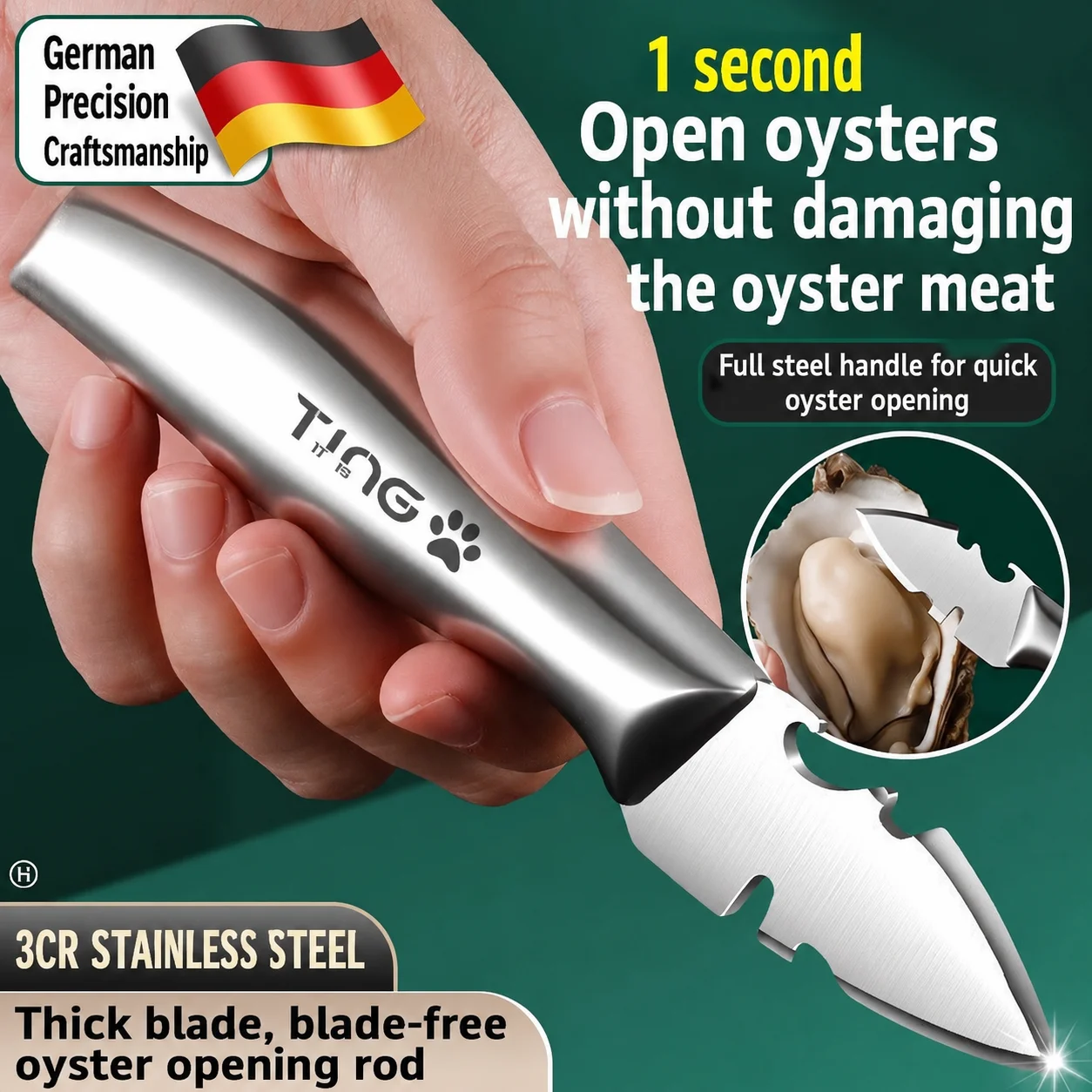 Full Steel Oyster Knife, Commercial Oyster Shucker, Professional Seafood Shell Opener, Multi-Functional Shellfish Opening Tool