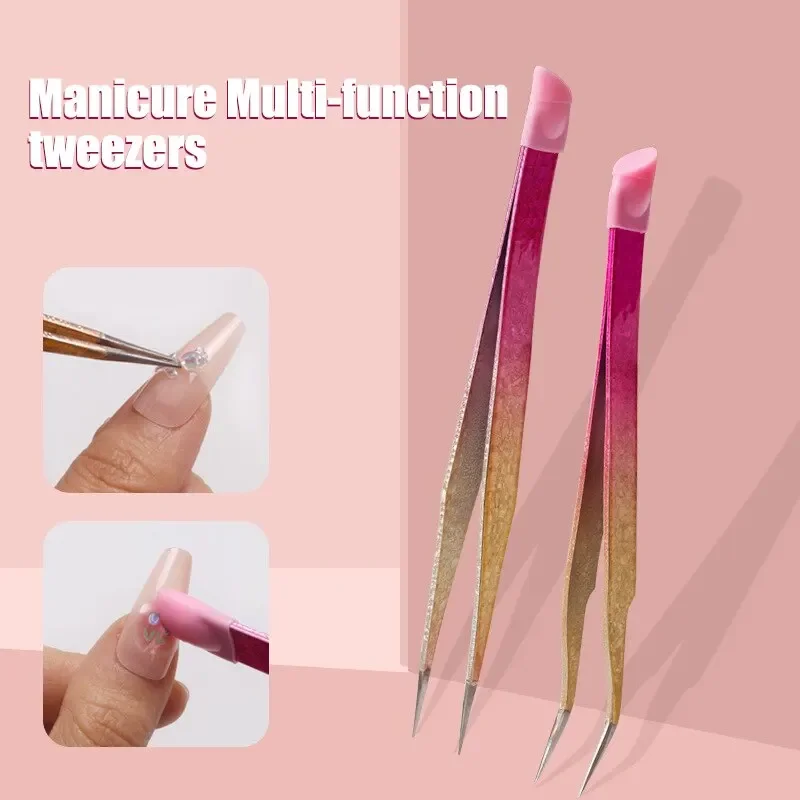 Tweezers Multifunctional Double Headed Tweezers Nail Clipping Sticker Tape Silicone Pressing Rod Tool