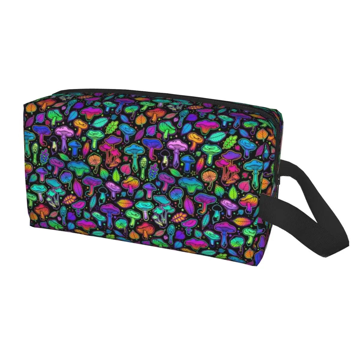 Psychedelic Magic Mushrooms Travel Cosmetic Bag Women Trippy Pattern Makeup Toiletry Organizer Ladies Beauty Storage Dopp Kit view 3