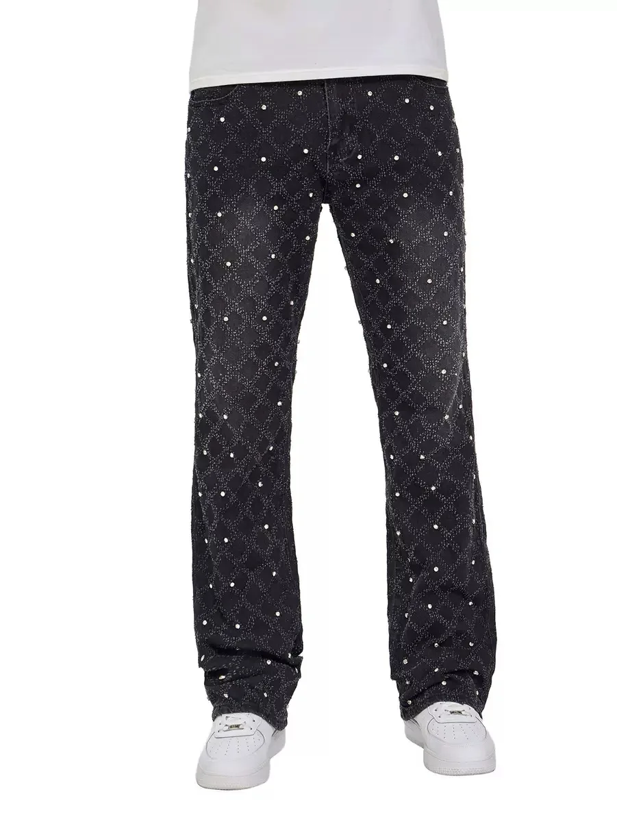 

Men's Faionable Straight Leg Jeans Elastic Pearl Cotton Polyester Casual Pants mid Waist Zipper Fly Hip Hop Sle Youthwear