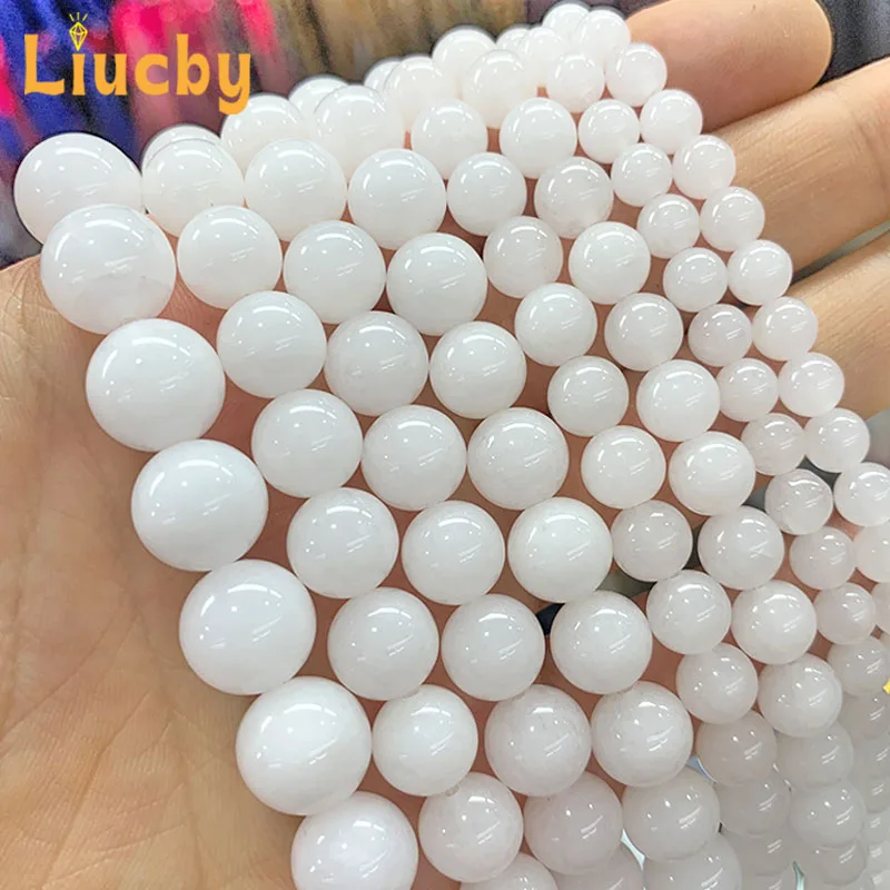 Natural Chinese Jades Porcelain white Chalcedony Stone Round Beads For Jewelry Making DIY Bracelets Accessories 4/6/8/10/12/14MM