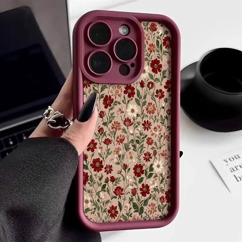 ل Xiaomi Poco X7 F6 F5 X6 X5 M6 Pro X3 F3 جراب هاتف لون الحلوى الرجعية الأزهار للصدمات لينة سيليكون الوفير الغطاء الخلفي Funda