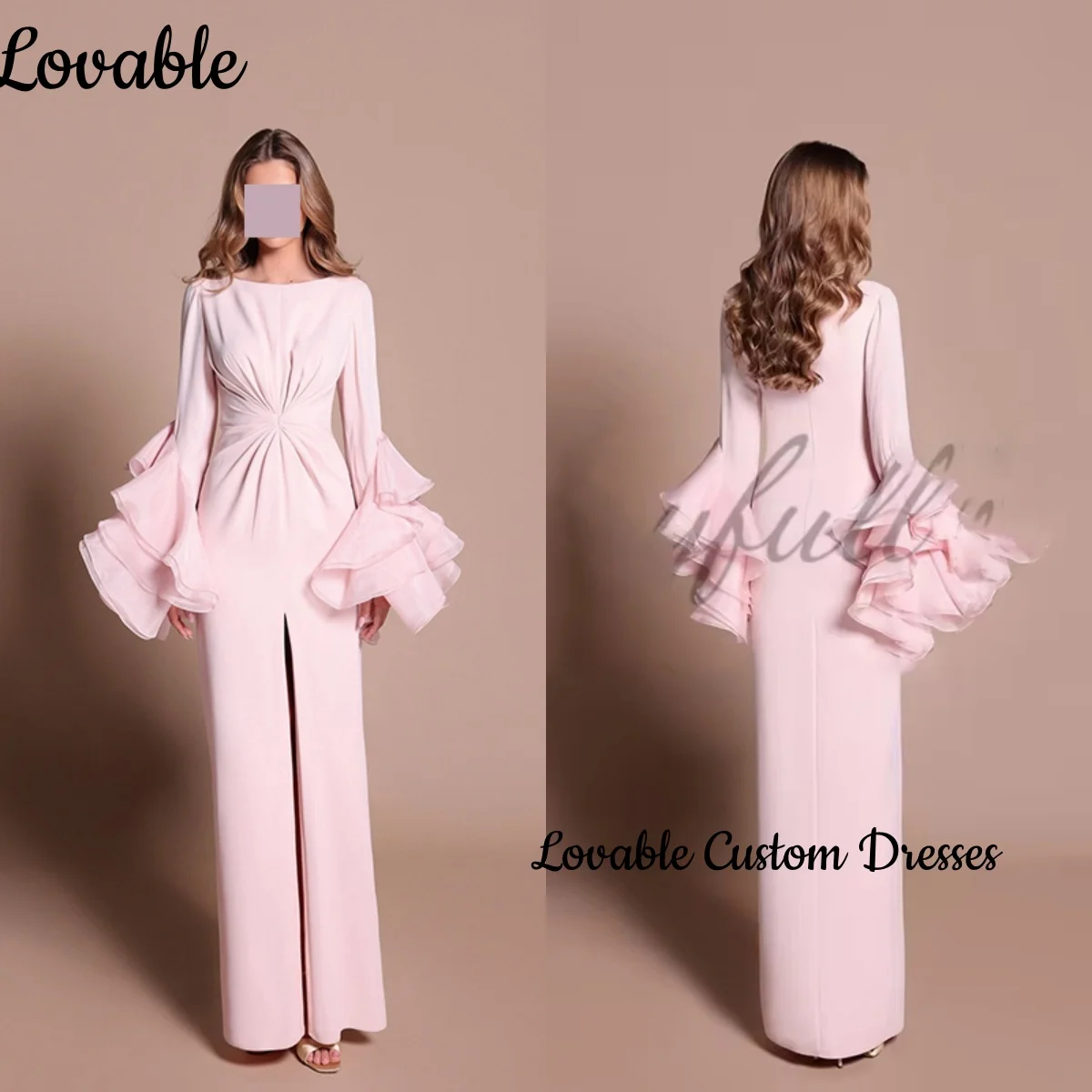 

Элегантное вечернее платье розового цвета с разрезом и овальным вырезом длиной до пола, платья для выпускного вечера с рюшами и длинными рукавами на молнии, Vestidos De Fiest