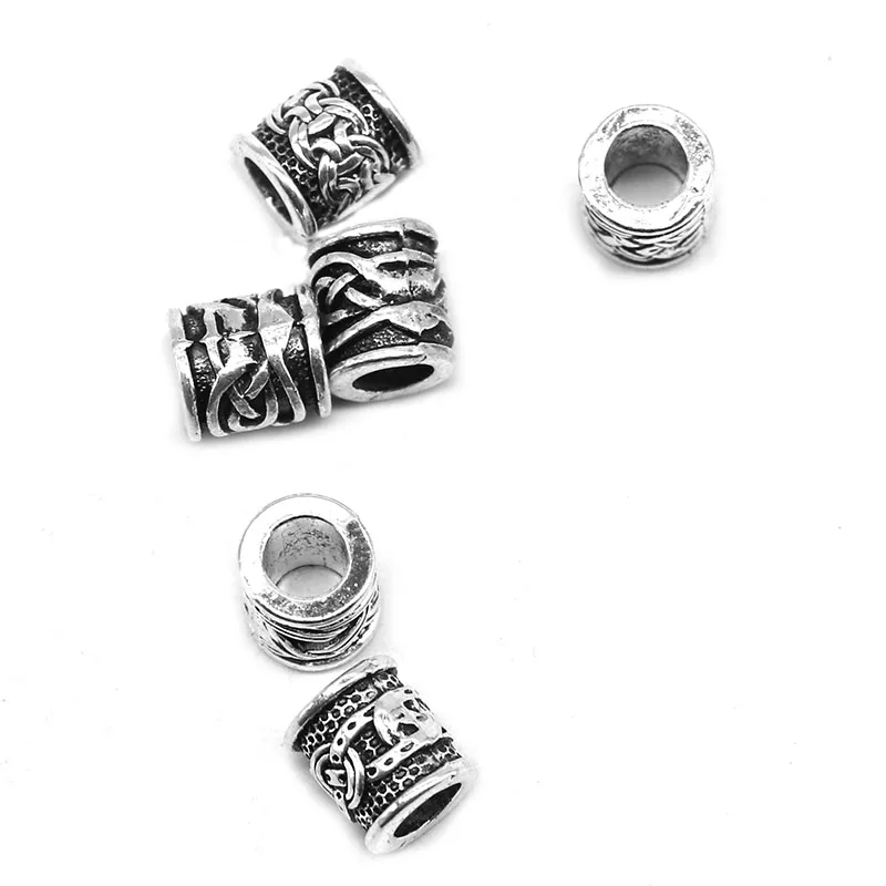 10Pcs/Pack Viking Runes Beard Beads Alloy Antique Norse Dreadlock Beads for Beard Hair DIY Bracelet Necklace Beading