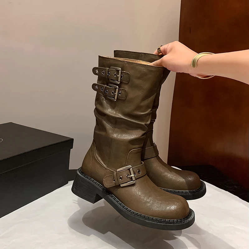 MORAZORA-Bottes en cuir véritable faites à la main pour femmes, mi-mollet, demi-chaussures, nouvelle arrivée, automne, hiver, 2024