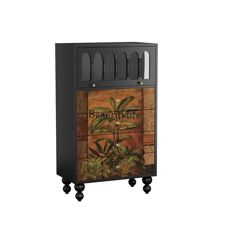 

French retro style solid wood coffee cabinet living room storage bedroom kitchen storage cabinet