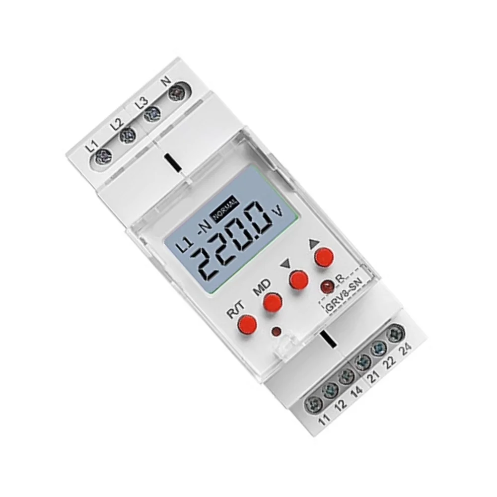 Digital LCD Voltage Relay GRV8-SN Designed for 3 Phase Four Wire Power Systems with Dual SPDT Switching Capability