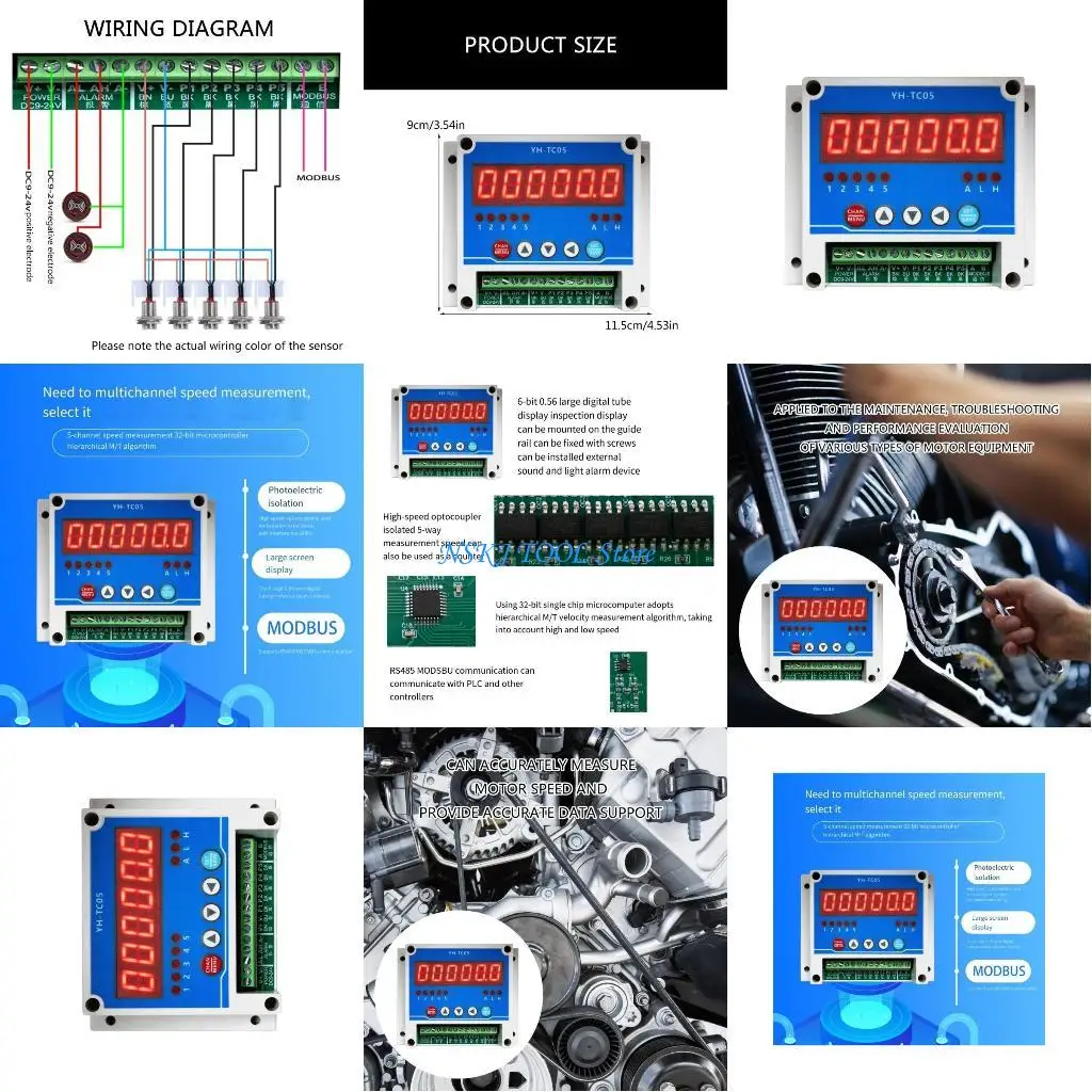 

L8RC Digital 5CH Tachometer Hour Meter Diagnostic tool Not-Contact Motor Speed Gauges