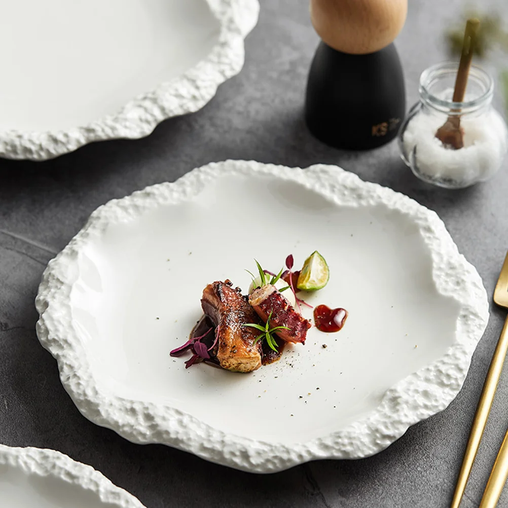 

Ceramic Plate Porcelain Dish Appetizer plate White Dinnerware Dessert Serving Tableware Rock skirt plate Wedding party Decorate