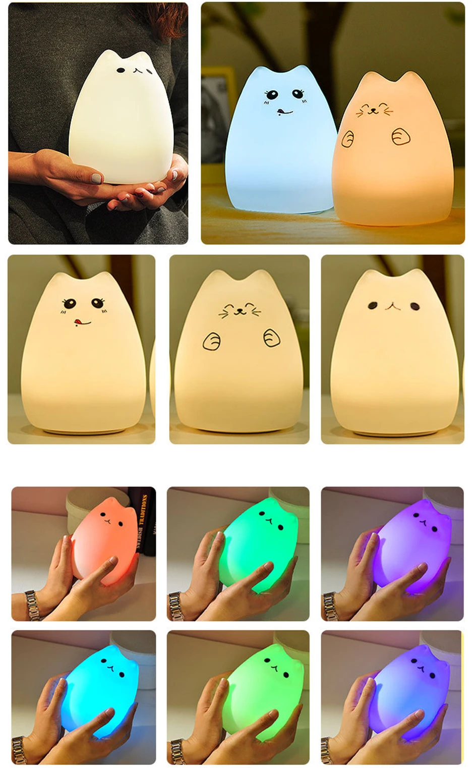 Colorful LED Night Light Animal Cute Cat Silicone Soft Breathing Cartoon Baby Nursery Lamp for Children Kid Gift Dropship
