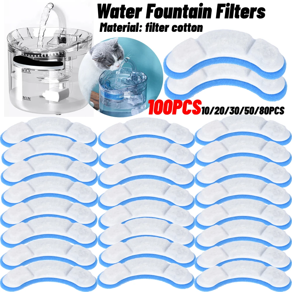 10-100pc Cat Water Fountain Filters for WF050/WF060 Replacement Activated Carbon Filter for Pet Auto Drinking Feeder Accessories