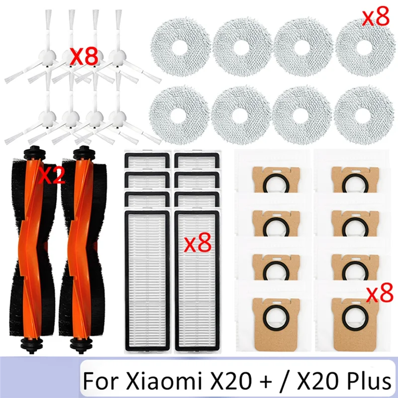 

ABMH-34PCS для робота-пылесоса Xiaomi X20 + X10 + /X20 Plus, аксессуары для пылесоса, основная боковая щетка, швабра, тканевый мешок для пыли, фильтр