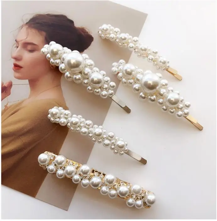 10pcs/lot Women  Elegant Full Pearls Geometric Hair Clips Sweet Hair Ornament Hairpins One Word Barrettes