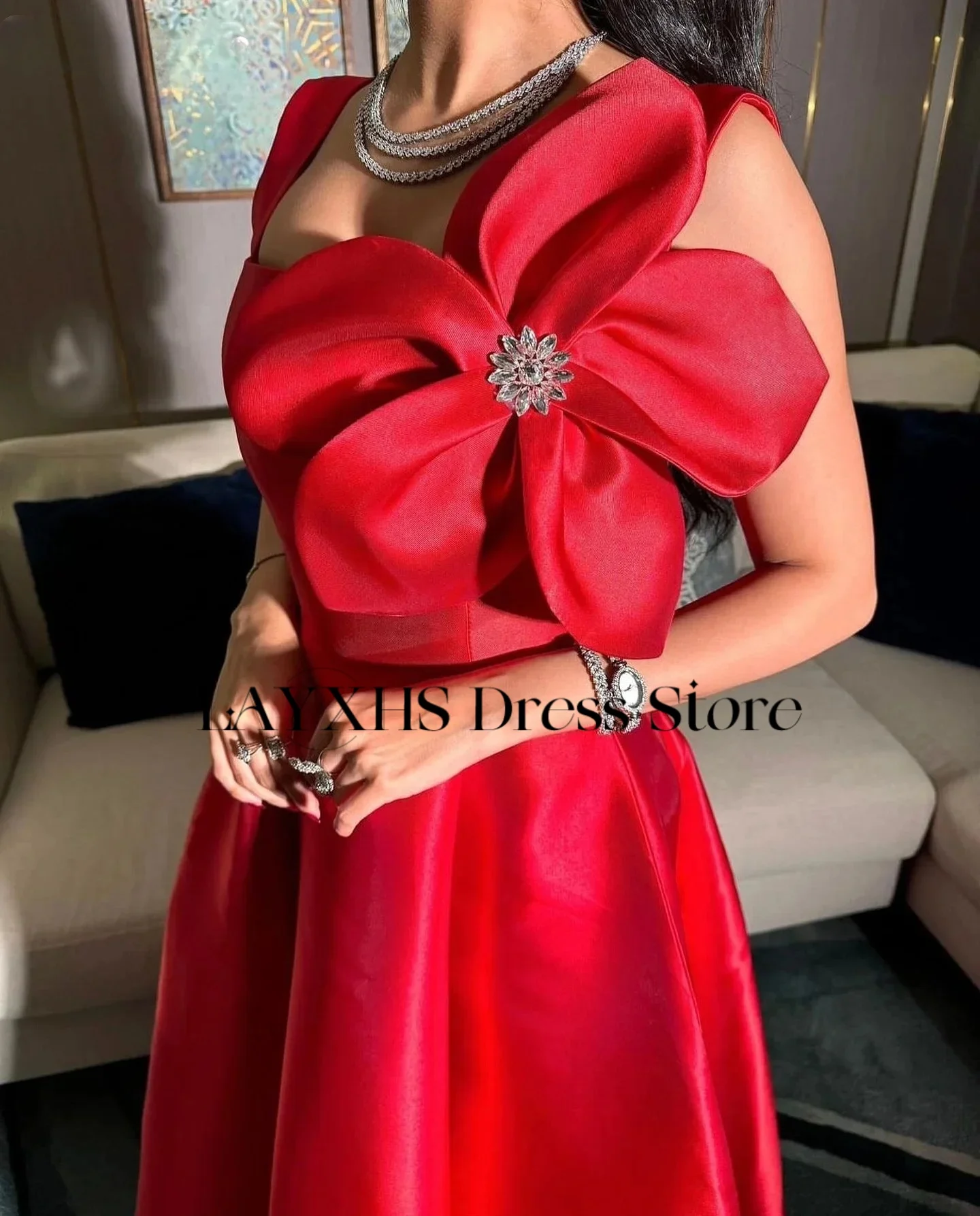 LAYXHS Vestidos de noche con cuello cuadrado rojo de alta calidad, vestidos de fiesta con cuentas de flores, vestidos de fiesta personalizados