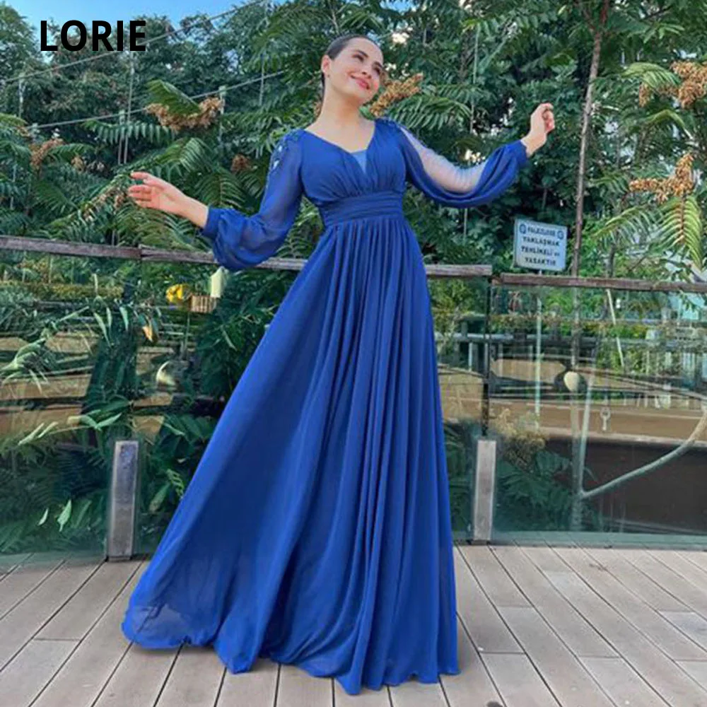 

LORIE A-line Long Prom Dresses 2022 Cap Sleeves V-neck Chiffon Pleat Party Dresses Appliques Beaded Women Formal Evening Gowns