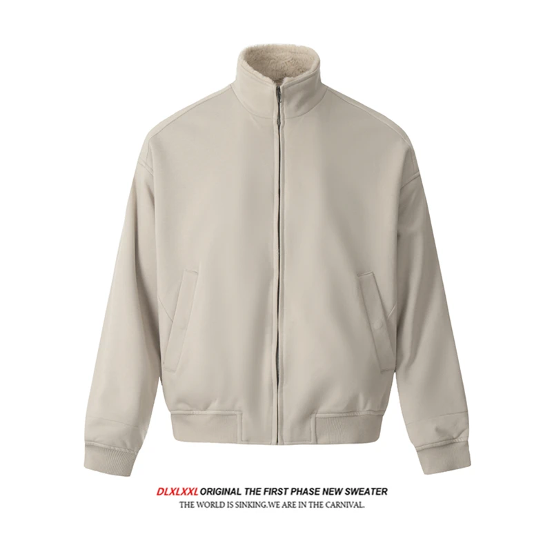 

American Sle Retro Lamb Velvet Stand Collar Jaet Loose Fit Cotton Coat Outerwear Warmth ort Sle Casual Youth Trend