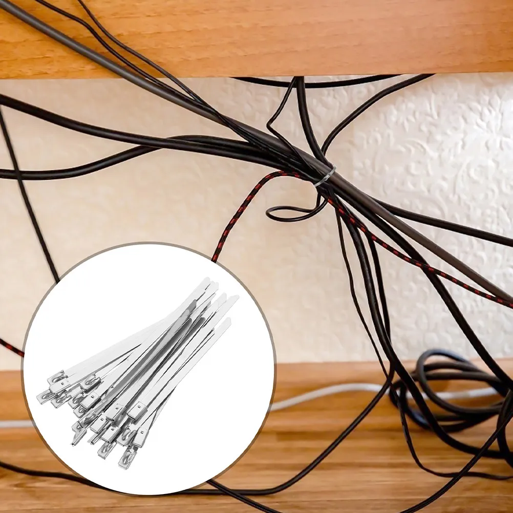 

100 шт. стяжек из нержавеющей стали, сверхпрочные металлические кабельные стяжки для организации проводов и кабелей в доме, офисе, гараже, мастерской