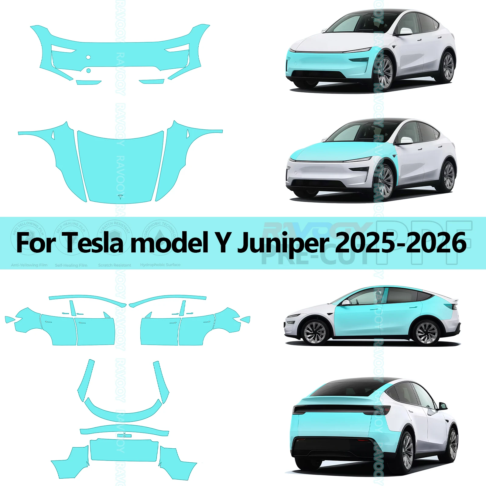 

Для Tesla Model Y Juniper 2025-2026 8,5 мил предварительно вырезанный PPF полная защита автомобильной краски ТПУ PPF пленка прозрачный бюстгальтер