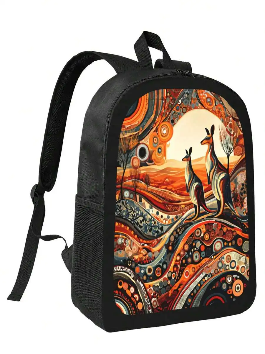 Whimsical Kangaroo Print Backpack For Adults Lightweight Daily Use Adjustable Straps Zipper Closure