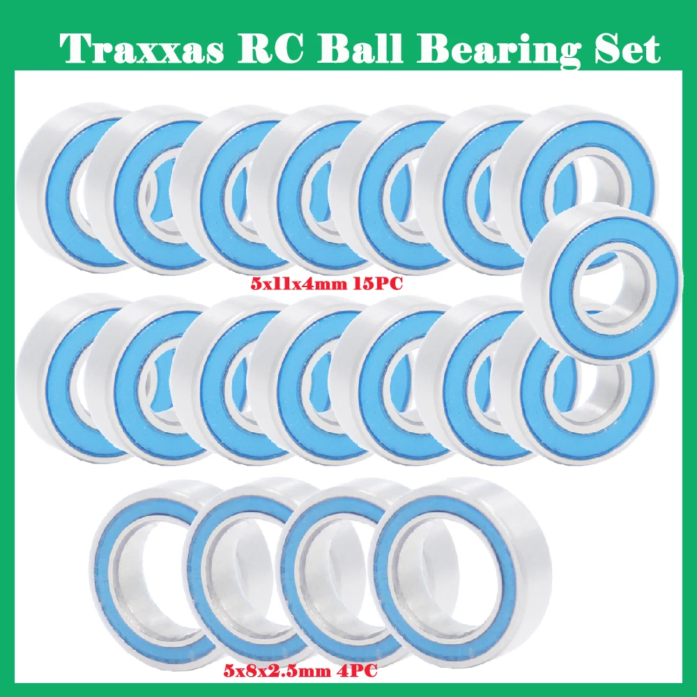 

Traxxas RC Ball Bearing Set for SLASH 2WD STAMPEDE BANDIT 19Pcs ABEC-3 MR115RS 5x11x4mm MR85RS 5x8x2.5mm Blue Sealed Bearings