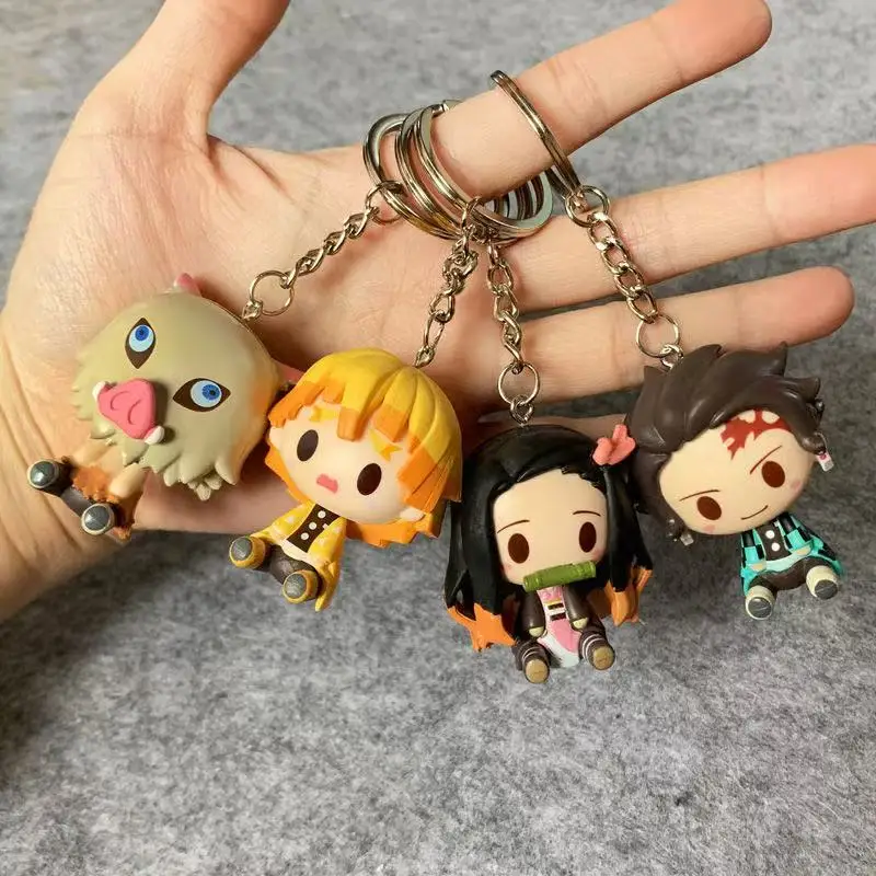 Anime Demon Slayer Tanjirou Nezuko Portachiavi Modello Figura carina Inosuke Agatsuma Zenitsu Giocattoli Borsa Accessori Regali per bambini 4 pezzi s