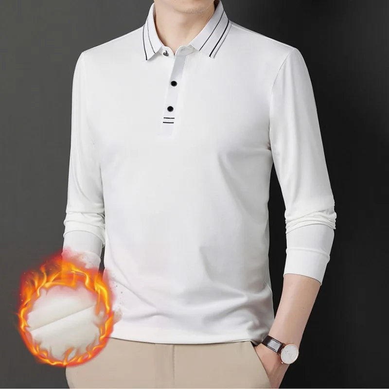 

Мужская одежда: Новая теплая зимняя рубашка-поло с длинным рукавом на флисовой подкладке, удобная повседневная модель