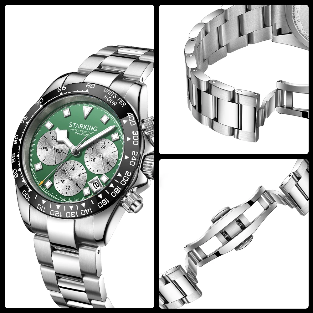 STARKING Men's Diving Quartz Watch Ceramic Bezel Date Luminous Quartz Male Watches Waterproof Stainless Steel Wristwatch for Men