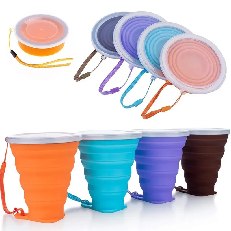 Folding Cups BPA FREE Food Grade Water Cup Travel Silicone Retractable Coloured Portable Outdoor Coffee Handcup