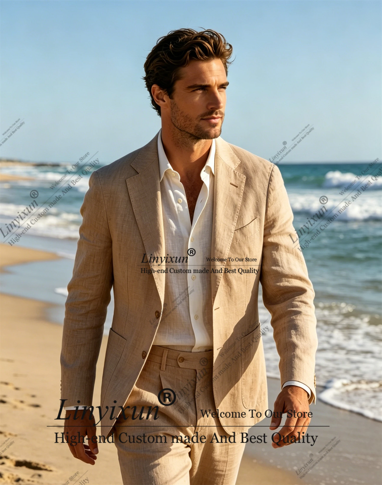 Suitable for Summer 2 Piece Men Suits Casual Single Breasted Slim Fit Blazer Pants Notch Lapel Costume Homme blazer masculino