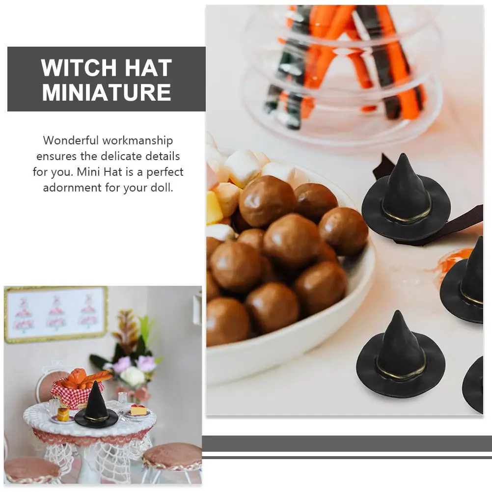 12 Pcs Mini Hats for Crafts Tiny Witch Halloween Miniature Black Plastic Office
