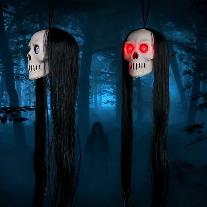 Hanging Halloween Long Hair Ghost Spider Skeleton Pendant Light-emitting Horror Bar Haunted House Decoration Party Supplies