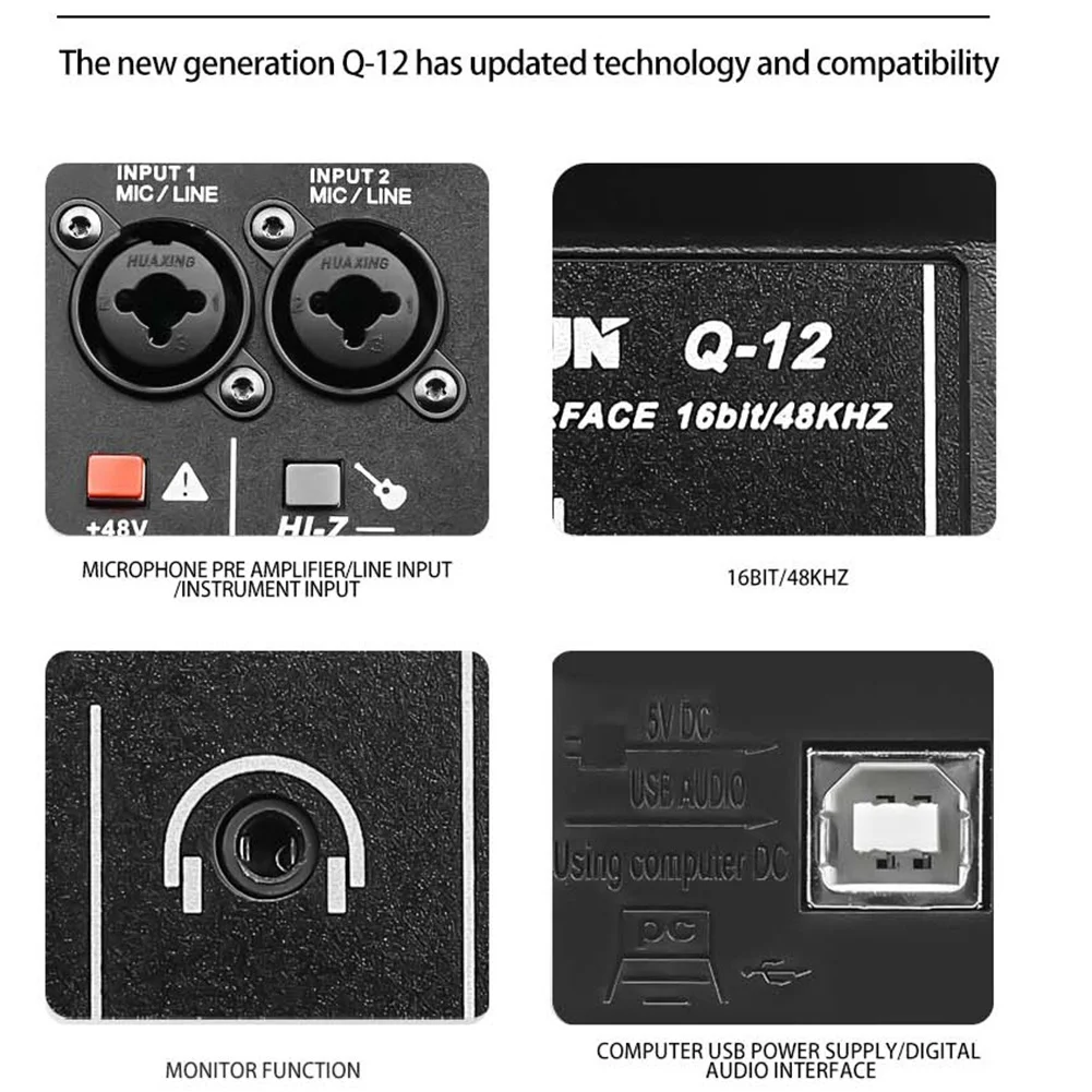 TEYUN Q-12 Sound Card Audio Mixer Sound Board Console Desk System Interface 4 Channel 48V Power Stereo Computer Sound Card