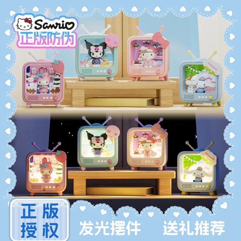 kawaii Sanrio Character TV Channel Series Luminous Night Light Toys Anime Kuromi Cinnamoroll HelloKitty Girls Desktop Ornaments