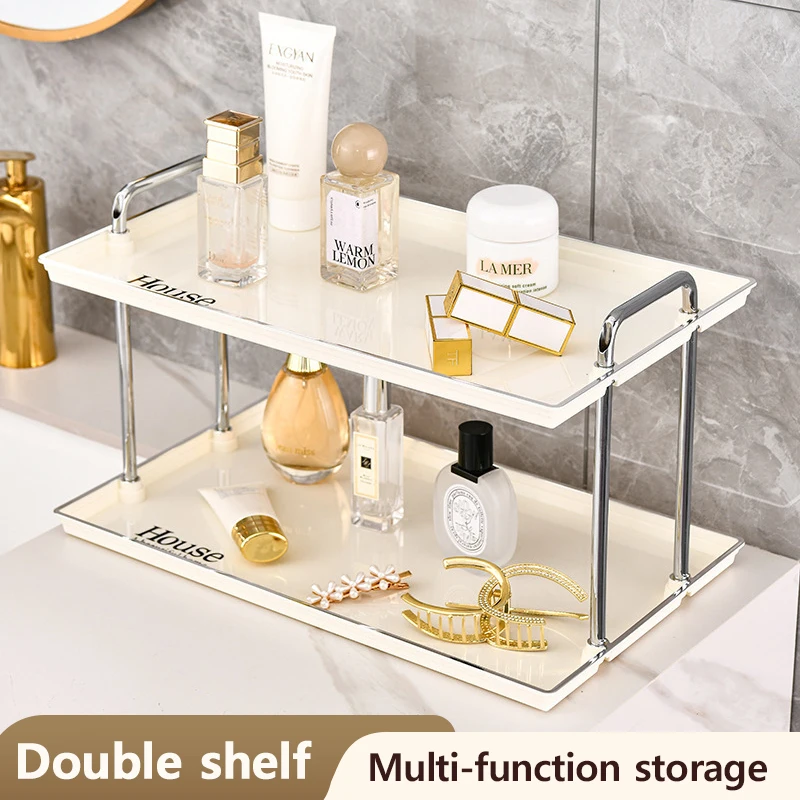 Table Top Shelf Bathroom Bathroom Toiletries Storage Rack Hotel Restaurant Double Tray Decoration Water Cup Holder