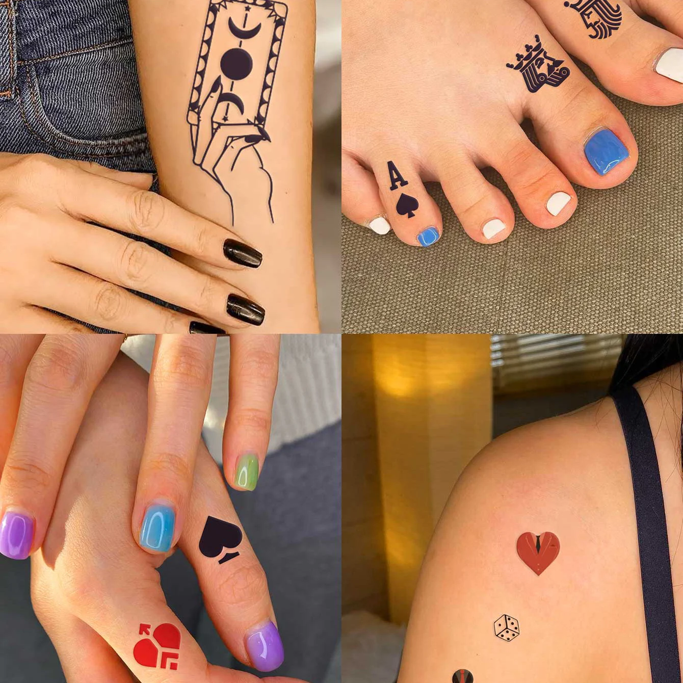 12pcs Waterproof Temporary Tattoo Stickers Playing Cards Peach Tattoo Small Size Fake Tattoo Flash Tattoo for Man Men Body Art